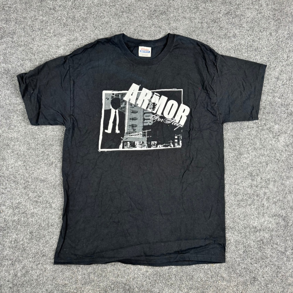 Hanes T-Shirt Mens Size L Black Armor For Sleep Band Graphic Cotton Short Sleeve